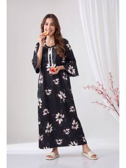 JULIANA DREAM - Women satin Bell Sleeves Black Nighty