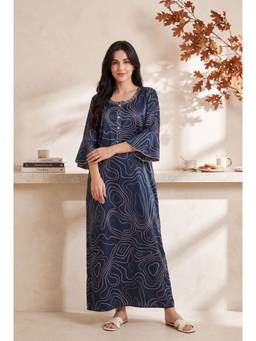 JULIANA DREAM - Women satin Bell Sleeves Blue Nighty