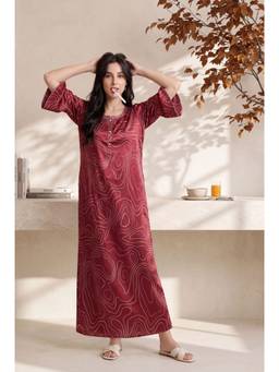 JULIANA DREAM - Women satin Bell Sleeves Red Nighty