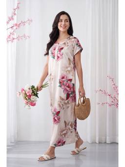 JULIANA DREAM - Women satin Beige nighty with short sleeves