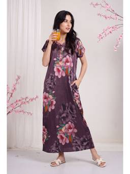 JULIANA DREAM - Women satin Pink nighty with short sleeves