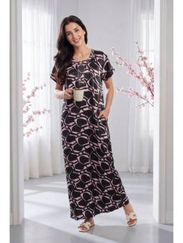 JULIANA DREAM - Women satin Brown nighty with short sleeves