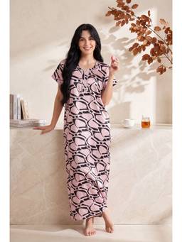 JULIANA DREAM - Women satin Pink nighty with short sleeves