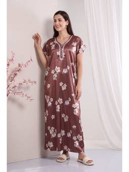 JULIANA DREAM - Women satin Brown nighty with short sleeves