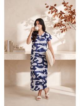 JULIANA DREAM - Women satin Blue nighty with short sleeves