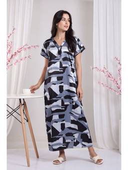 JULIANA DREAM - Women satin Grey nighty with short sleeves