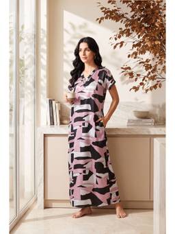 JULIANA DREAM - Women satin Pink nighty with short sleeves
