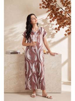 JULIANA DREAM - Women satin Brown nighty with short sleeves