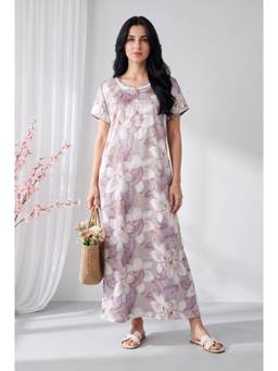 JULIANA DREAM - Women satin off White nighty with short sleeves
