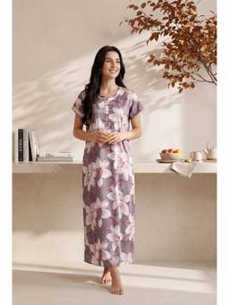 JULIANA DREAM - Women satin Grey nighty with short sleeves