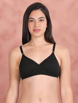 Shyaway - By Susie Black Beauty Non-Padded Wire Free Seamed 3/4Th Coverage Cotton Bra
