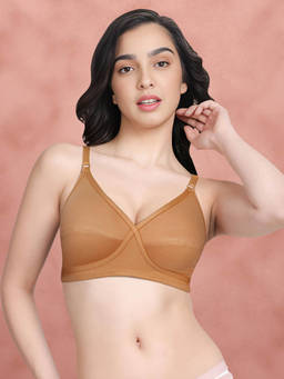 Shyaway - By Susie Fenugreek Beige Non-Padded Wire Free Seamed Cotton Bra