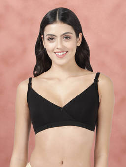 Shyaway - By Susie Black Beauty Non-Padded Wire Free Seamed Half Coverage Cotton Bra