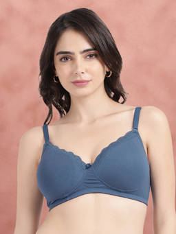 Shyaway - By Susie True Navy Blue Padded Wire Free Seamed Cotton Bra