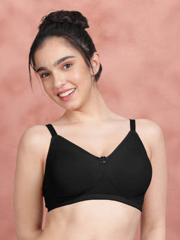 Shyaway - By Susie Black Beauty Non-Padded Wire Free Seamless 3/4Th Coverage Cotton Bra