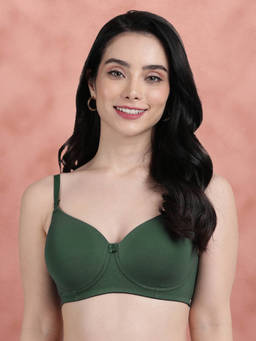 Shyaway - By Susie Hunter Green Padded Wire Free Seamless 3/4Th Coverage Cotton Bra
