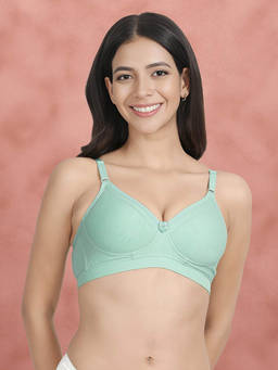 Shyaway - by Susie Bay Green Padded Wire free Seamed Full Coverage Cotton Bra