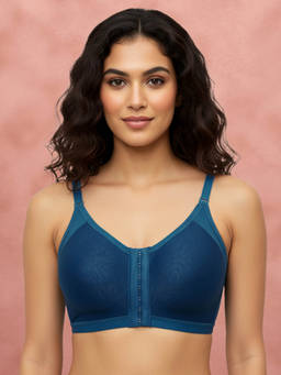 Shyaway - by Susie True Teal Non-Padded Wire free Seamed 3/4th Coverage Cotton Bra