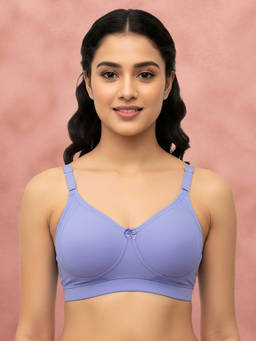 Shyaway - by Susie Heron Blue Non-Padded Wire free Seamless 3/4th Coverage Cotton Bra