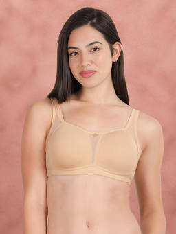 Shyaway - by Taabu Beige Padded Wire free Seamless Full Coverage Nylon Bra