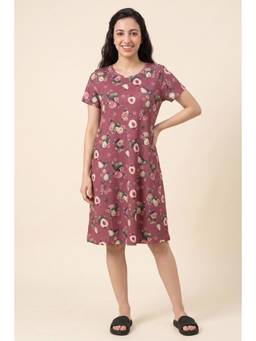 Zivame - Butter soft Fruity Knit Poly Knee Length Nightdress - Mauve Mesa Rose