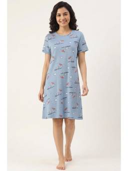 Zivame - Farm Lore Knit Cotton Knee Length Nightdress - Ashley Blue