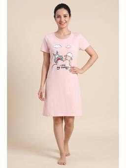 Zivame - Farm Lore Knit Cotton Knee Length Nightdress - Cradle Pink