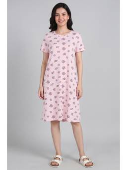 Zivame - Farm Lore Knit Cotton Knee Length Nightdress - Light Pink