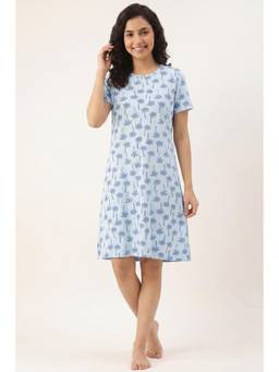 Zivame - Farm Lore Knit Cotton Knee Length Nightdress - Nantucket Breeze