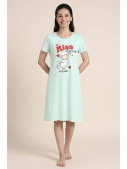 Zivame - Farm Lore Knit Cotton Knee Length Nightdress - Honey Dew Green