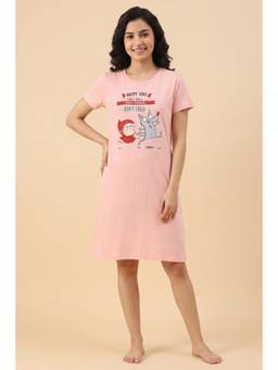 Zivame - Farm Lore Knit Cotton Knee Length Nightdress - Pale Rosette