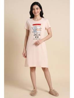 Zivame - Farm Lore Knit Cotton Knee Length Nightdress - Silver Peony
