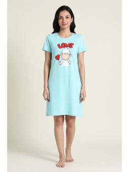 Zivame - Farm Lore Knit Cotton Knee Length Nightdress - Tanger Turquoise