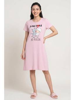 Zivame - Farm Lore Knit Cotton Knee Length Nightdress - Winsome Orchid