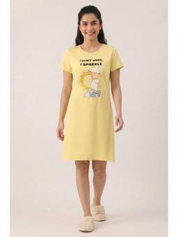 Zivame - Farm Lore Knit Cotton Knee Length Nightdress - Yellow