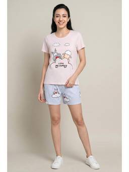 Zivame - Farm Lore Knit Cotton T-Shirt With Short - Multi-Color