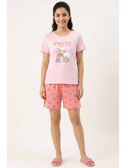 Zivame - Farm Lore Knit Cotton T-Shirt With Short - Light Pink