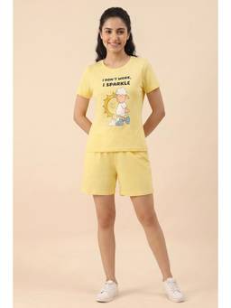 Zivame - Farm Lore Knit Cotton T-Shirt With Short - Yellow