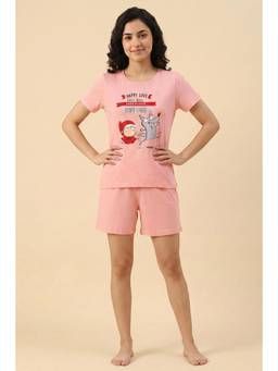 Zivame - Farm Lore Knit Cotton T-Shirt With Short - Pale Rosette