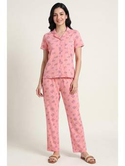 Zivame - Farm Lore Knit Cotton Shirt With Pyjama - Murex Shell