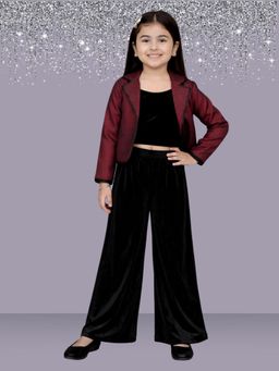 Lil Drama - Glam up Girls Party Maroon Jacket With Black Top and Pant