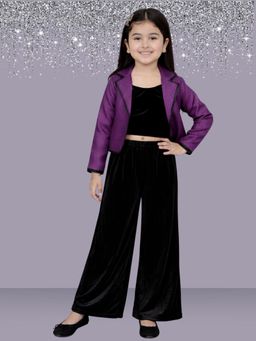 Lil Drama - Glam up Girls Party Purple Jacket With Black Top and Pant