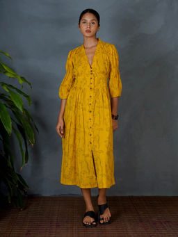 Chidiyaa - Mya Ziya Yellow Hand Block Printed Dress