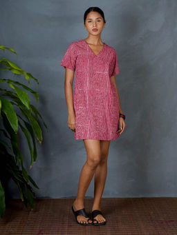 Chidiyaa - Mya Navara Pink Hand Block Printed Dress
