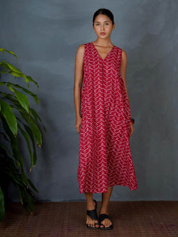 Chidiyaa - Mya Sparshika Red Hand Block Printed Dress