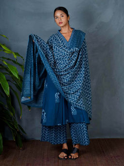 Chidiyaa - Mya Shyama Teal Green Hand Block Printed Dupatta