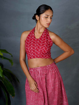 Chidiyaa - Mya Smriti Red Hand Block Printed Crop Top
