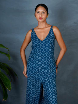 Chidiyaa - Mya Bindu Teal Blue Hand Block Printed Top