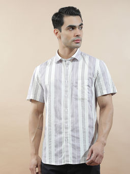Cantabil - Men Striped Casual Shirt Breathable Soft 100% Cotton Slim Fit Color Fastness