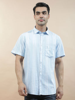 Cantabil - Men Striped Casual Shirt Breathable Soft 100% Cotton Slim Fit Color Fastness